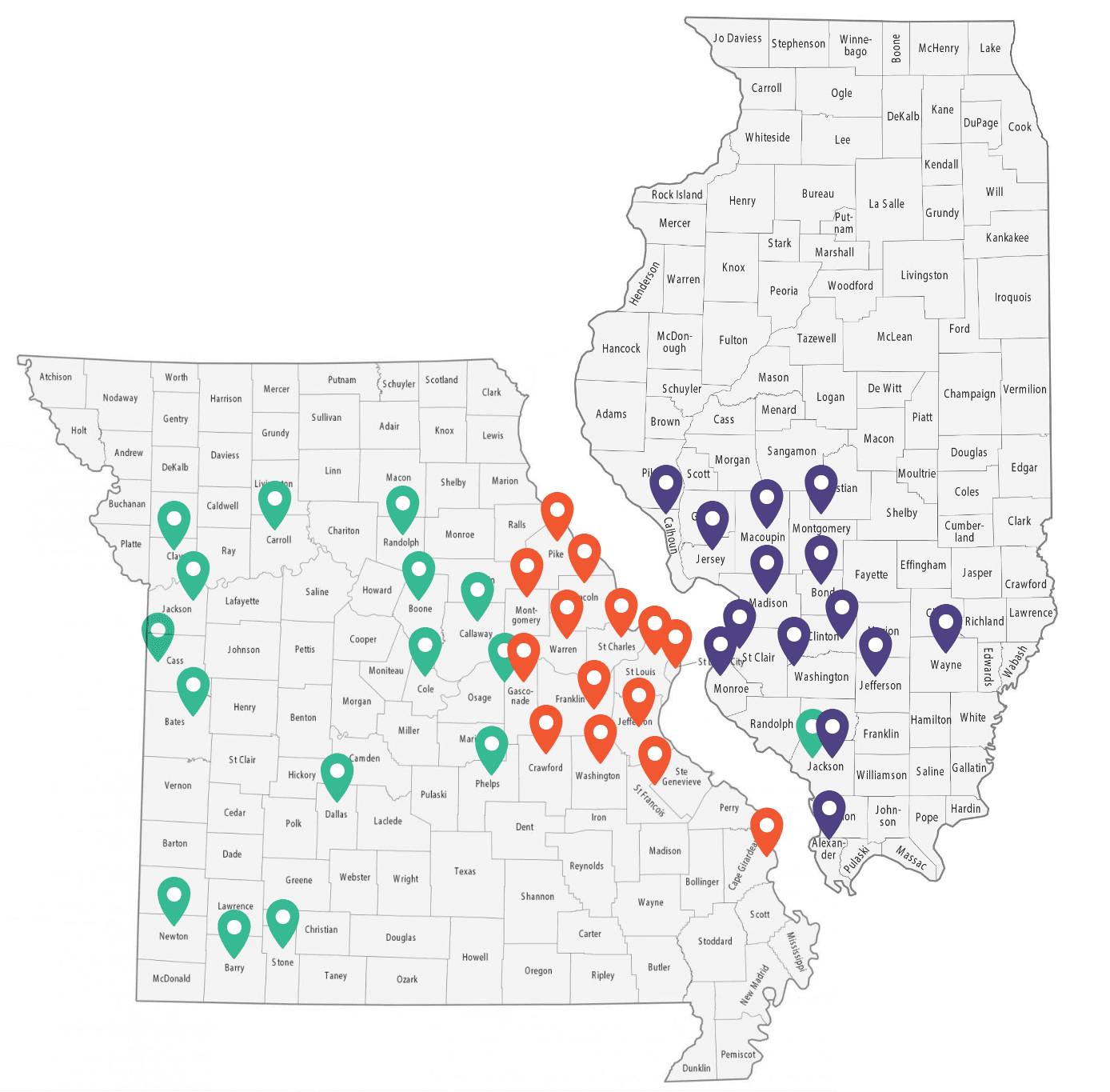 A Map of Missouri and Illinois